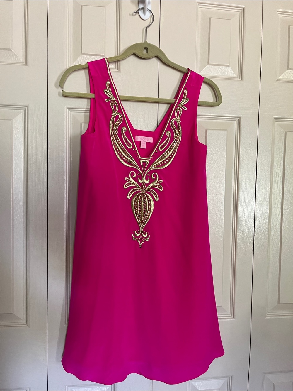 Lilly Pulitzer Hot Pink Sleeveless Dress with Gold Embellishment